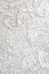 Fototapeta premium Elegant white leaf-patterned textured wall.