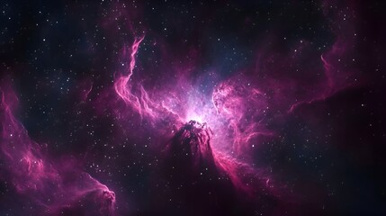 Vibrant pink nebula in deep space with glowing stars