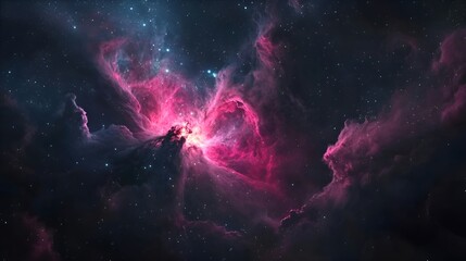 Majestic pink cosmic nebula with glowing stars