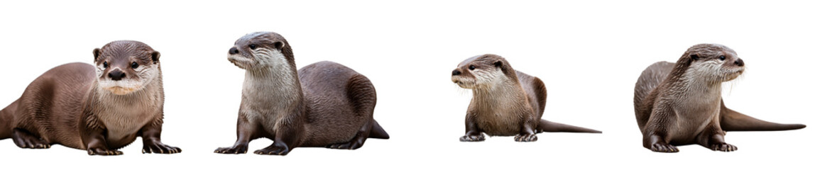 Group of adorable otters sitting together, showcasing their playful nature and charm.