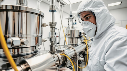 Scientist inspecting equipment in modern laboratory