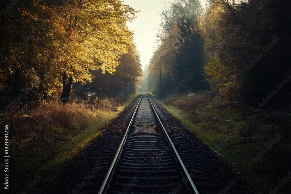 Aufkleber a railway track winding through dense forest trees