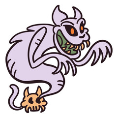 Ghost Creature in Playful Pose: A spectral figure playfully leaps into action, embodying an enigmatic blend of mischief and charm in a captivating illustration