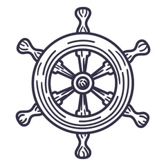 Obraz premium Navigational Compass: A detailed illustration of a classic ship's wheel, symbolizing guidance, direction, and control, set against a clean backdrop.