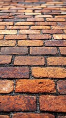 A beautiful brick road leading through a green landscape under a clear blue sky