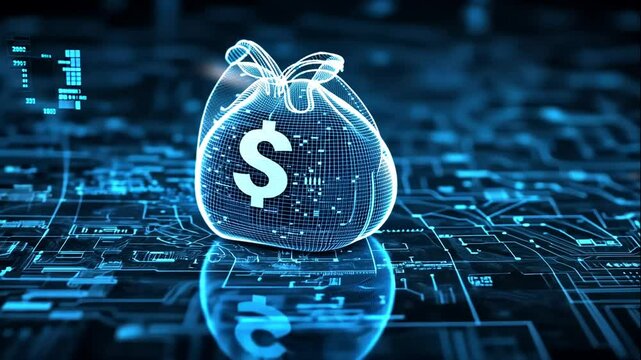 Digital Money Bag Futuristic Finance Technology Wealth