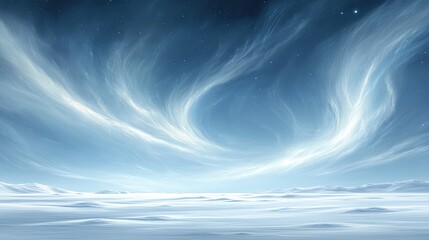 Swirling aurora borealis over snowy landscape, night sky, winter wonderland, desktop wallpaper