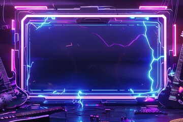 Obraz premium Futuristic neon frame with electric guitar setup