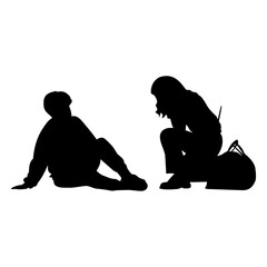 Silhouette Serenity: Two figures in silhouette sit, lost in thought, on a reflective journey amidst the simplicity of a subdued setting. 