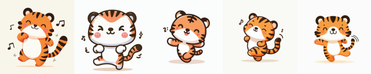 Vector of cute cartoon tiger collection