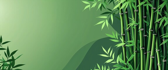 Fototapeta premium bamboo leaf pattern on green plain background digital abstract art work illustration design