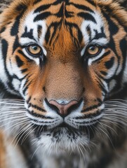 Obraz premium Close-up portrait of a majestic tiger showcasing its detailed fur and intense gaze, captured in a natural setting during daylight