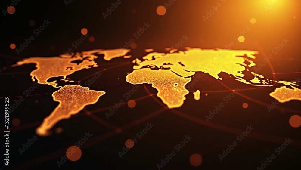 Poster a stunning view of the world map with an orange theme. showing various locations across the globe with subtle dots and lines connecting different regions
