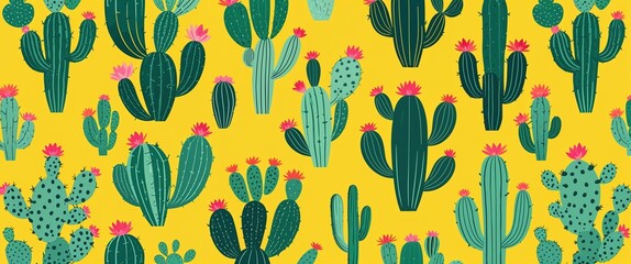 cactus leaf pattern on yellow plain background digital abstract art work illustration design