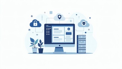 a digital illustration showcasing cybersecurity and data protection