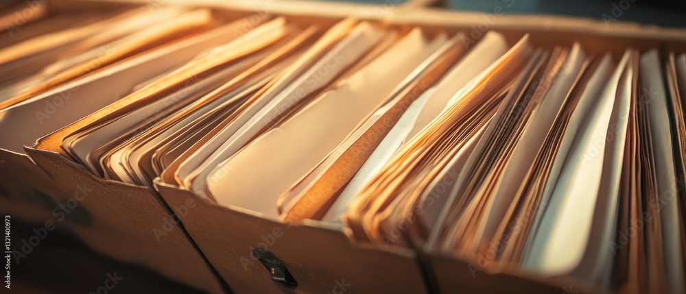 Poster a box filled with papers and documents sitting on a table, ideal for office or home use