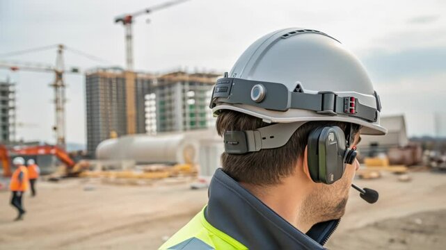 Innovative safety helmet with integrated camera and headset improves communication and documentation on construction sites, enhancing worker safety and efficiency