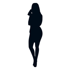 Silhouette of Contemplation: A solitary figure, a woman stands in thoughtful pose, embodying poise and elegance. Capturing the grace of the moment.