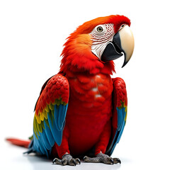 Fototapeta premium Colorful macaw parrot with vibrant feathers isolated on white background