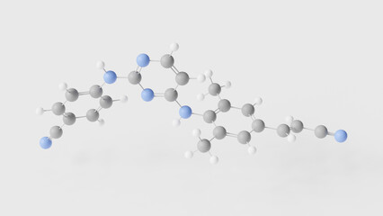 rilpivirine molecule 3d, molecular structure, ball and stick model, structural chemical formula hiv nonnucleoside reverse transcriptase inhibitors