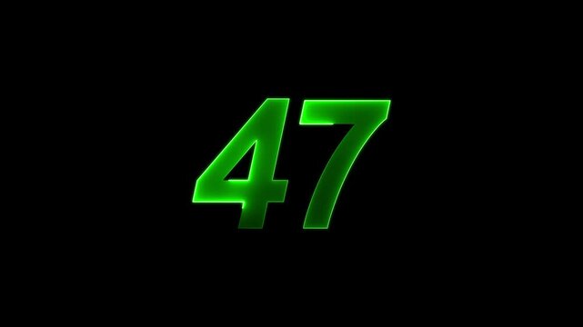 Neon text 47 number icon background. neon glowing countdown number 47, Number 47 Animation. 47 percentage discount animated. Educational mathematics 47 animation on black background.