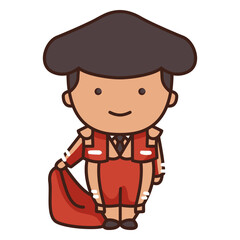Cartoon Matador : A stylized, cartoon-style illustration of a matador in traditional attire, ready for a bullfighting performance. 