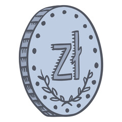 Polish Zloty Coin Illustration: A cartoon-style depiction of a Polish Zloty coin, presented in a simple, clean illustrative style, highlighting financial concepts.