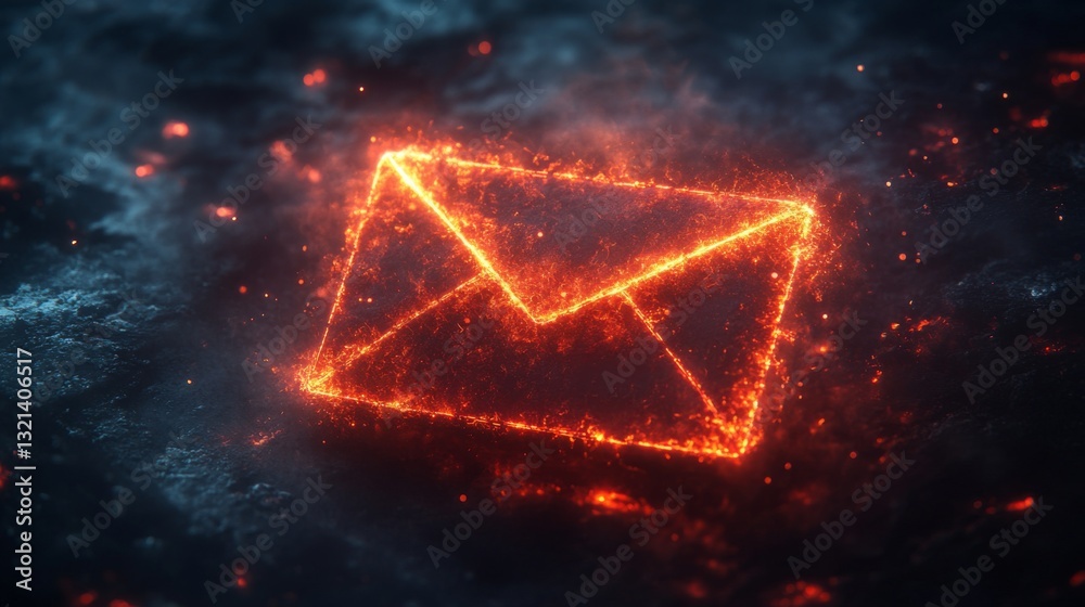 Poster A glowing mail icon is depicted in a digital abstract environment, symbolizing the fusion of quantum principles with encryption techniques for enhanced security.