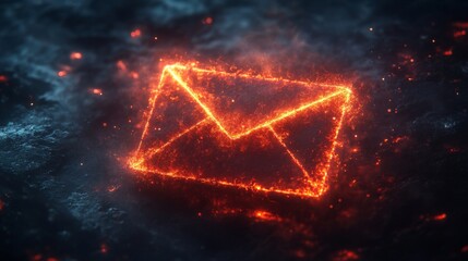 A glowing mail icon is depicted in a digital abstract environment, symbolizing the fusion of quantum principles with encryption techniques for enhanced security.