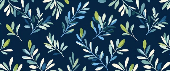 olive leaf pattern on blue plain background digital abstract art work illustration design
