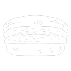 Outlined Macaron: A detailed line art illustration of a classic macaron, a sweet treat, presented against a clean background, perfect for design purposes.