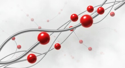 Abstract Red Spheres Connected by Silver Wires: A 3D Network Visualization