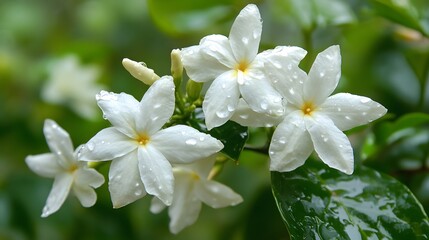 Obraz premium 9. **A delicate white jasmine flower with a soft golden glow**