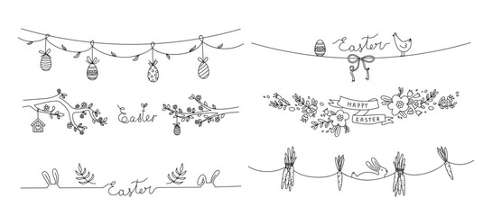 Obraz premium Happy Easter borders, dividers line set with traditional and seasonal ornaments for greeting