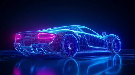 Futuristic Wireframe Model of a Luxury Sports Car in 3D