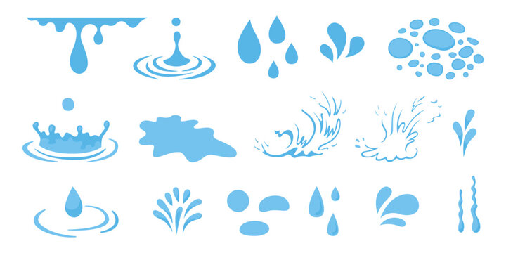 Tear water vector, cartoon puddle, cry drop, blue rain stream isolated on white background.	