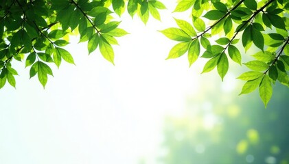 Obraz premium Forest branches with green foliage against white, leaf, greenery, evergreen