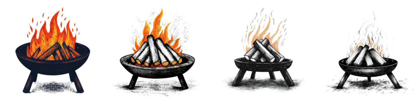 Dramatic image of a roaring campfire or firepit with vibrant orange and yellow flames providing warmth light and a cozy atmosphere for outdoor activities recreation and adventure