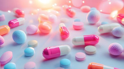 Close-Up View of Multicolored Pills and Capsules.