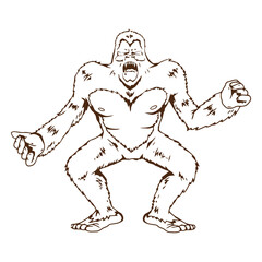 Obraz premium Enraged Mythical Beast: A dynamic monochrome illustration captures the fury of a legendary creature in mid-roar, its stance embodying untamed power and primal emotion.