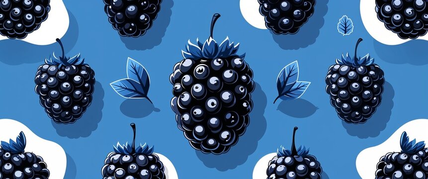 blackberry pattern on blue plain background digital abstract art work illustration design