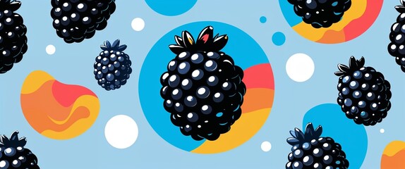 blackberry pattern on cyan plain background digital abstract art work illustration design