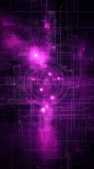Fototapeta premium Abstract purple digital artwork with concentric circles and grid-like structures, suggestive of technology and interconnectedness.