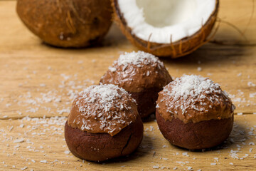 Delicious homemade chocolate coconut cookies, close-up