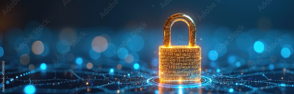 Aufkleber golden padlock on digital blue background cybersecurity, online privacy, data protection, secure net