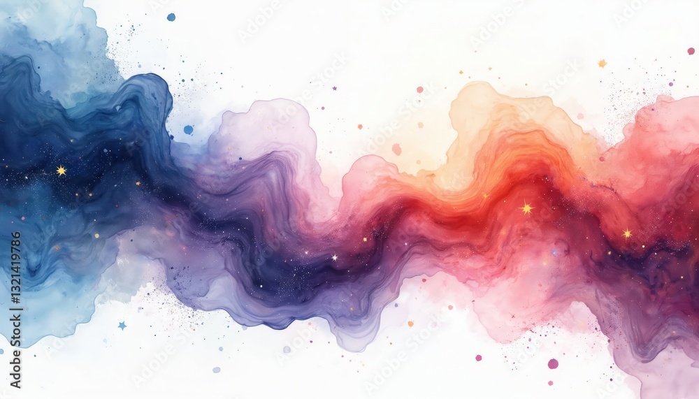 Aufkleber cosmic watercolor brush strokes create galactic nebula effect. celestial abstract with starry dust, 