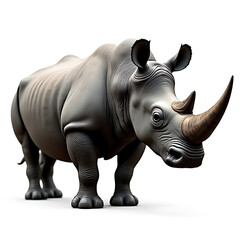 Obraz premium Rhinoceros isolated on white background, detailed skin texture and wild animal theme