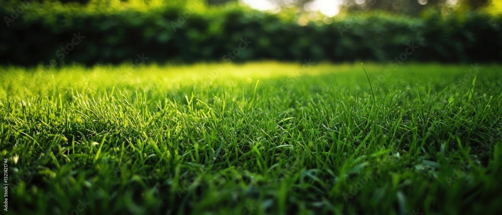 Poster A serene image of a green field with trees in the background, perfect for use in outdoor-themed projects or as a calm backdrop