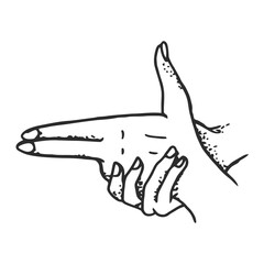 Obraz premium Hand Gesture Gun Sign: An illustrative artistic depiction of a hand forming the shape of a handgun, a gesture known globally, symbolizing action and intent.
