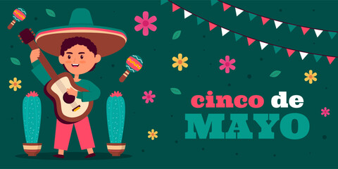cinco de mayo horizontal banner illustration in flat style